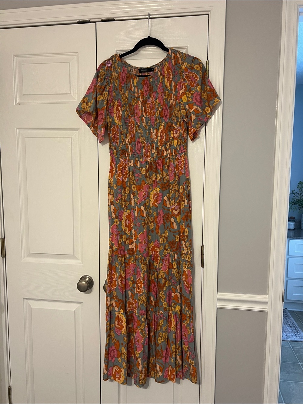 Bohemian Floral Tiered Maxi Dress in Pink and Orange